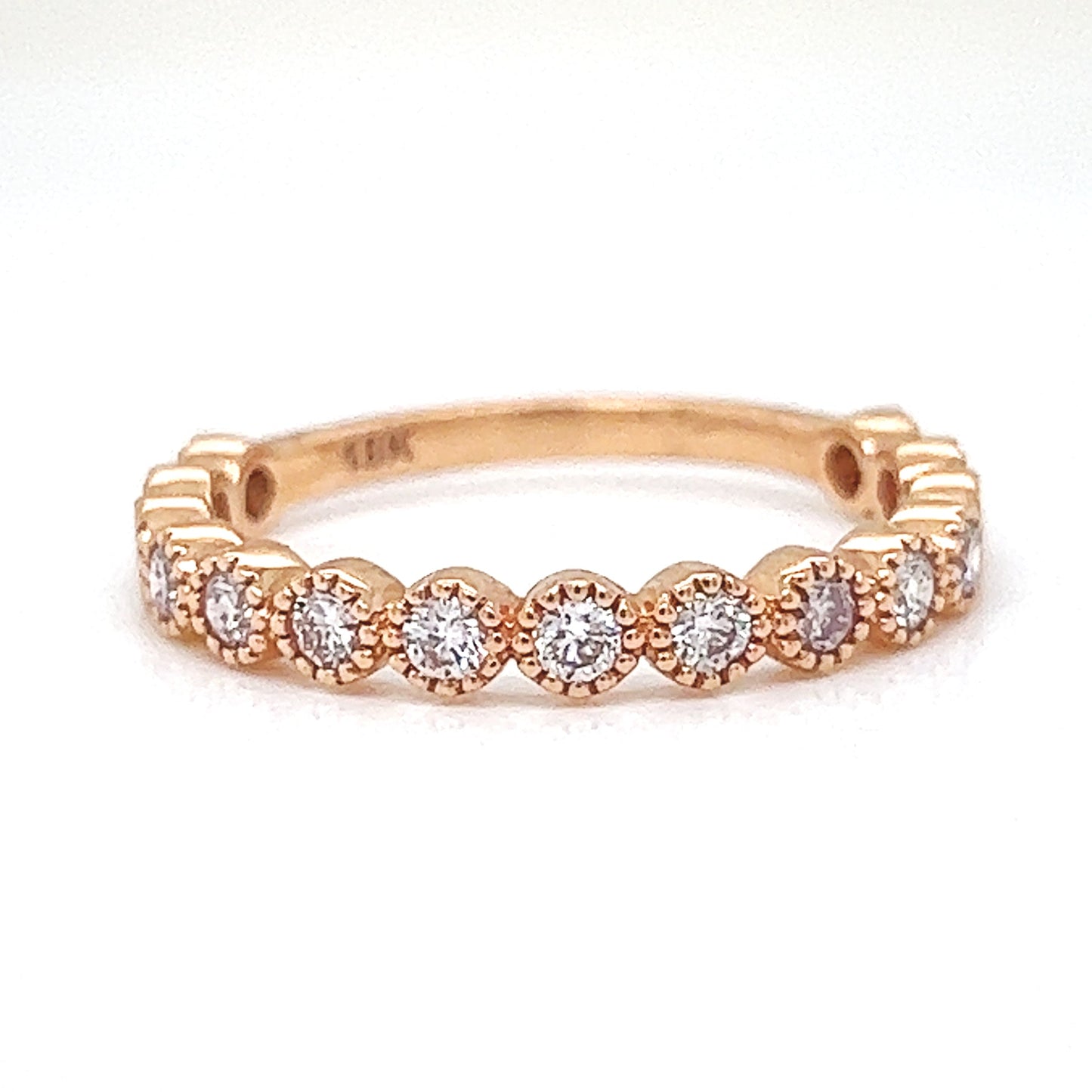 Natural Mined Fancy Light Pink Diamond Milgrain Beaded Ring Rose Gold