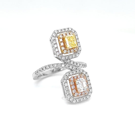 Natural Fancy Yellow and Pink Diamond Cocktail Ring, in White Gold