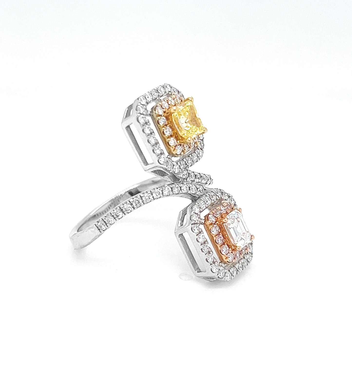 Natural Fancy Yellow and Pink Diamond Cocktail Ring, in White Gold