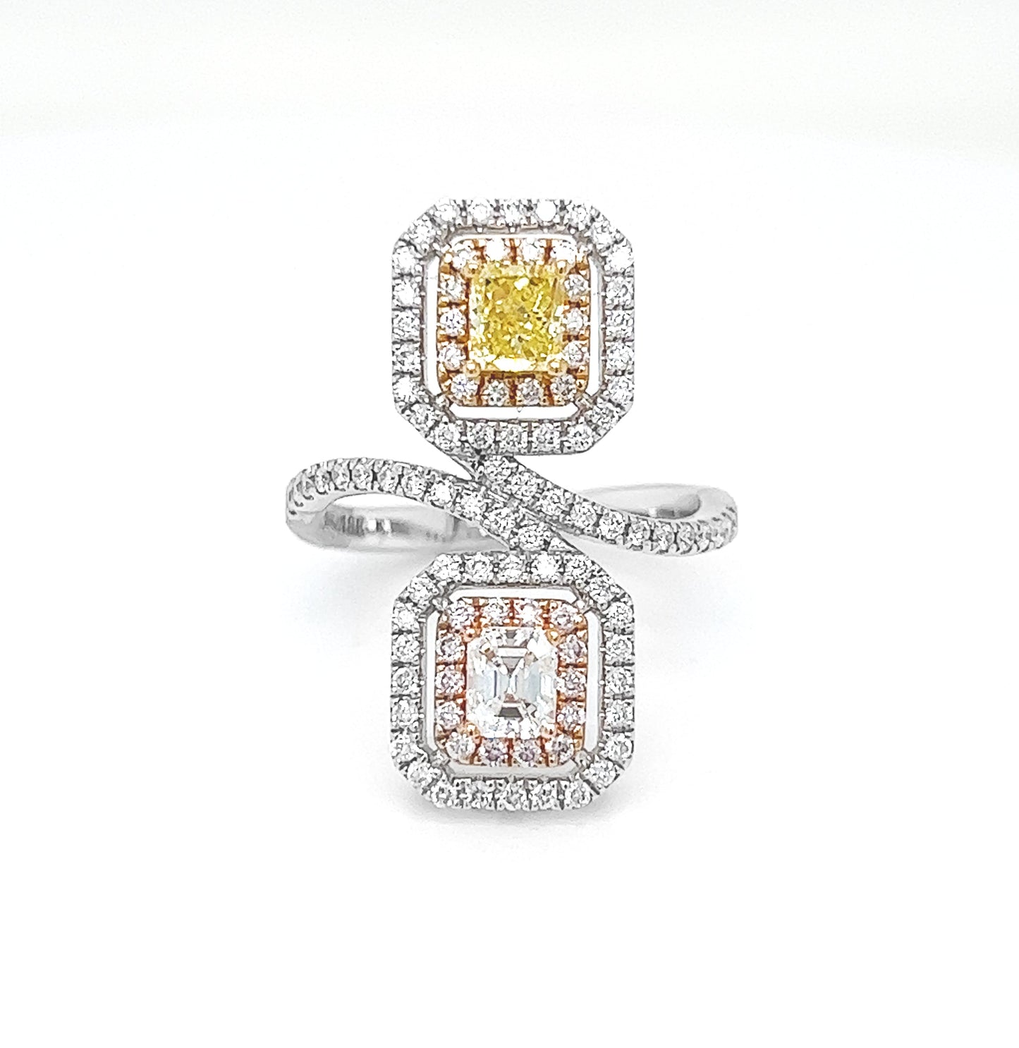 Natural Fancy Yellow and Pink Diamond Cocktail Ring, in White Gold