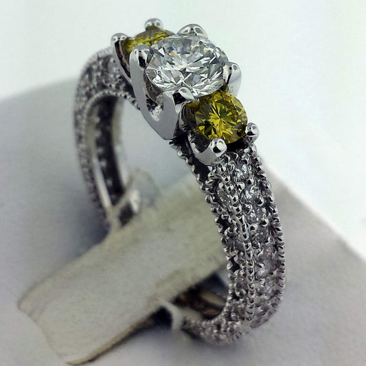 1.38 ct.t.w. Natural Diamond 3 Stone Bridal Ring, in White Gold