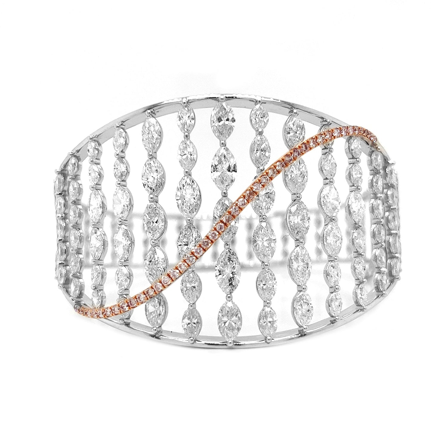 Natural Marquise Cut Diamond with Pink Diamonds Cocktail Bangle, in White Gold