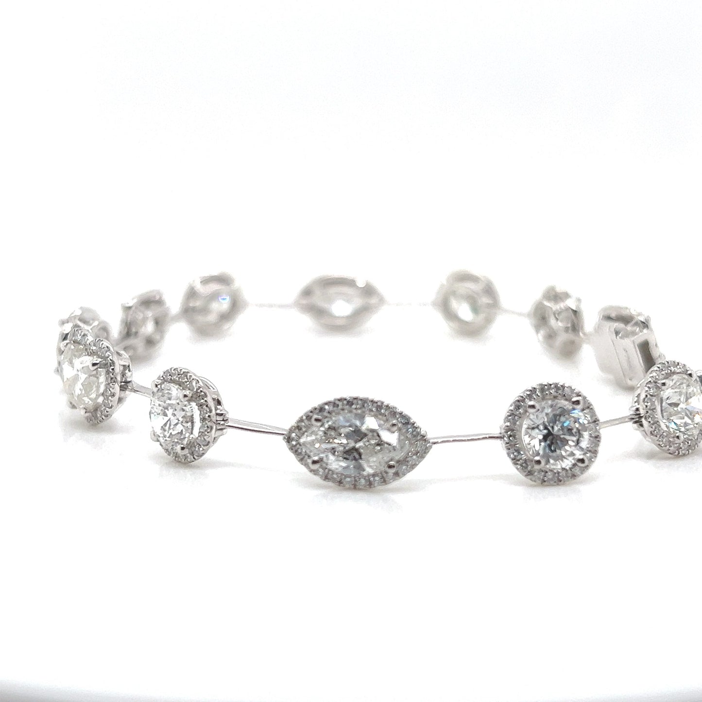 Natural Diamond Mix Shaped Cushion, Round, Marquise, Heart Link Bracelet, in White Gold