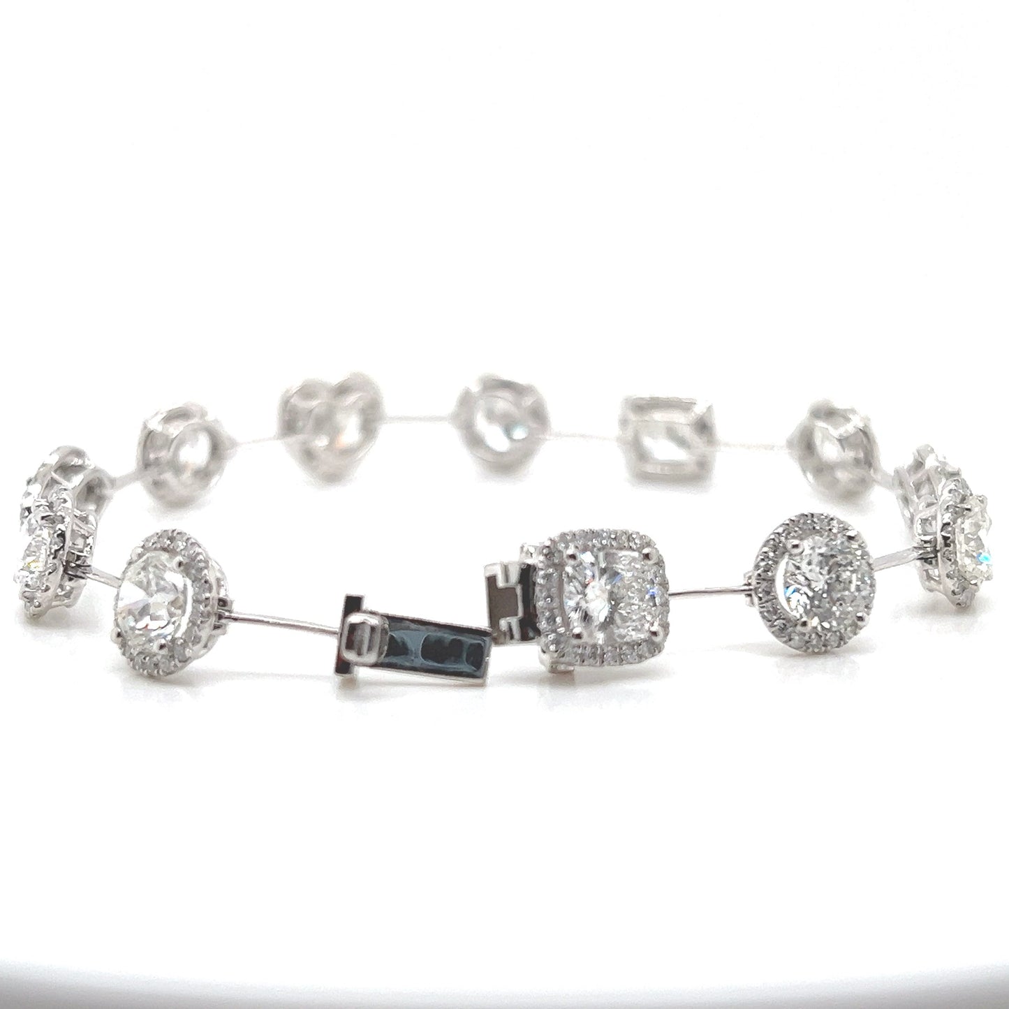 Natural Diamond Mix Shaped Cushion, Round, Marquise, Heart Link Bracelet, in White Gold