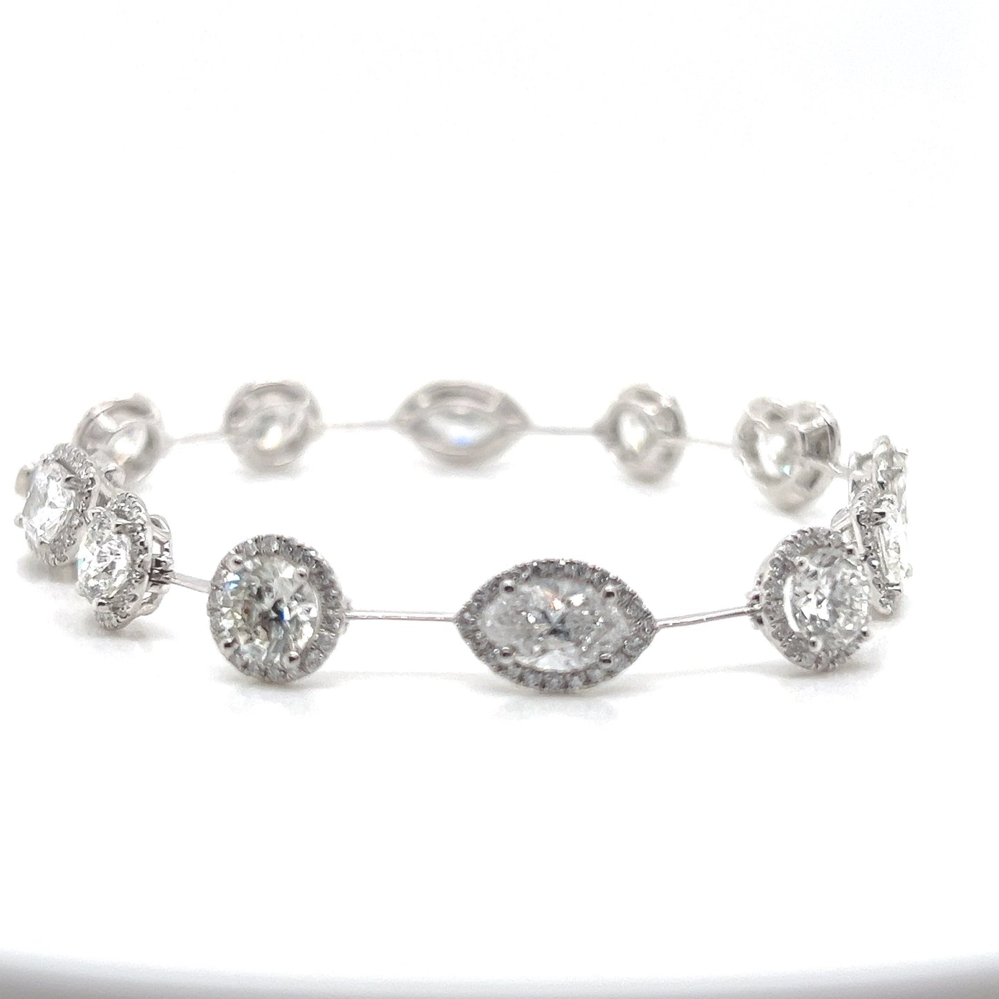 Natural Diamond Mix Shaped Cushion, Round, Marquise, Heart Link Bracelet, in White Gold