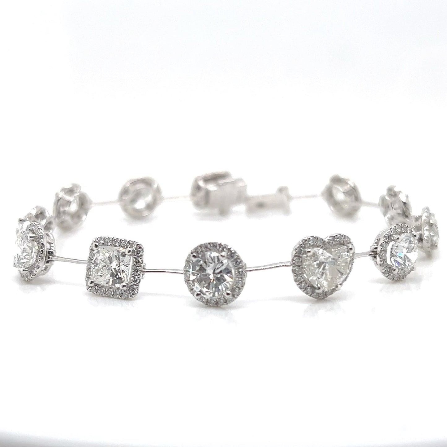 Natural Diamond Mix Shaped Cushion, Round, Marquise, Heart Link Bracelet, in White Gold