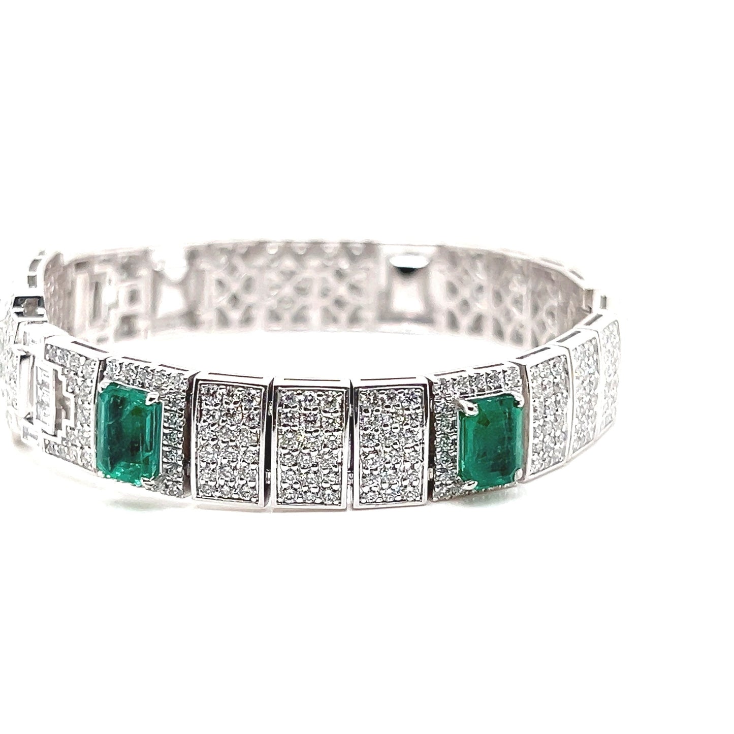 Natural Emerald and Diamond Cocktail Bracelet in Platinum