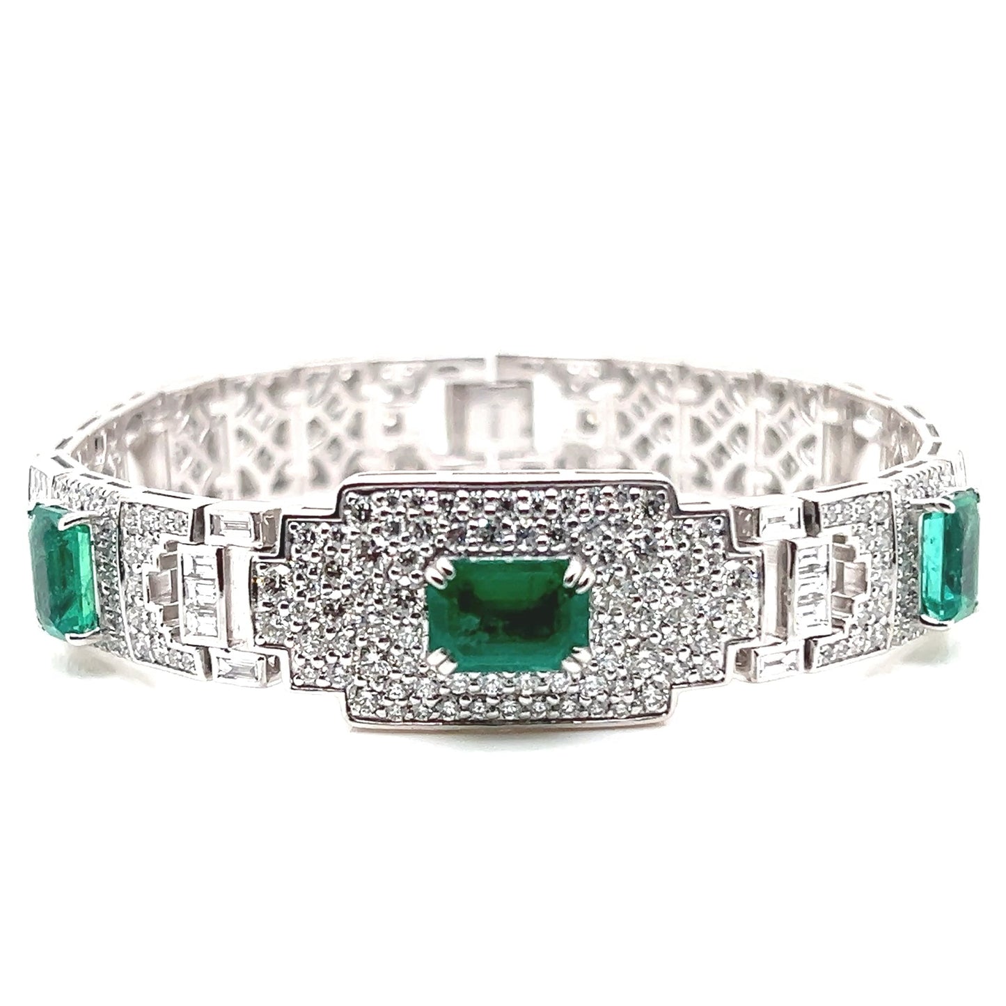 Natural Emerald and Diamond Cocktail Bracelet in Platinum