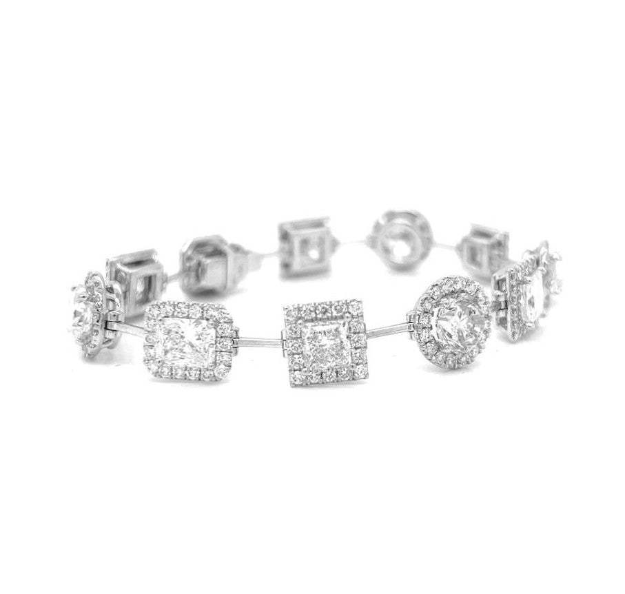 Natural Mined Diamond Mixed-Shaped Halo Link Bracelet GIA EGL Certified