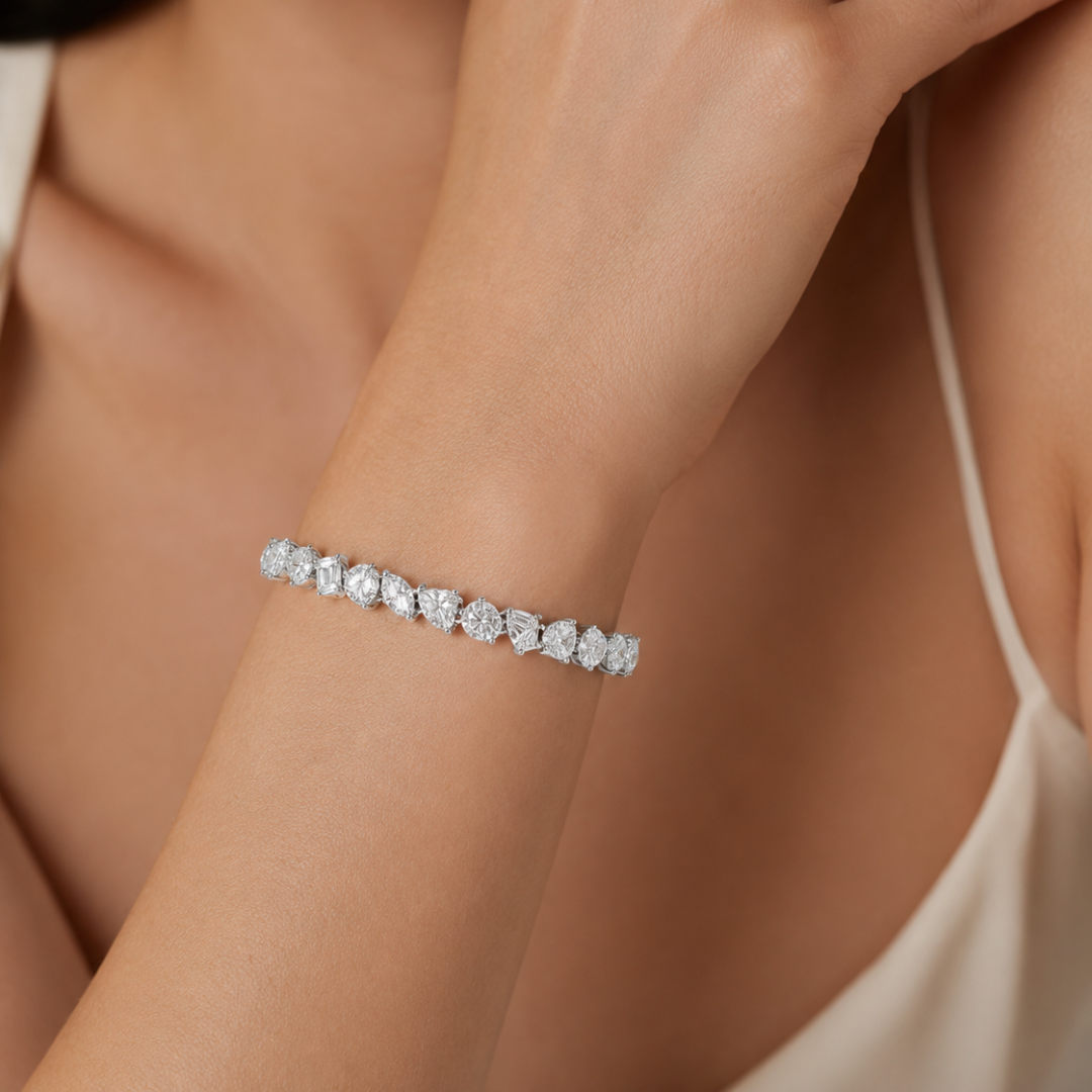 10.36 ct. t.w. Natural Diamond Mixed Shape Tennis Bracelet, in White Gold on model