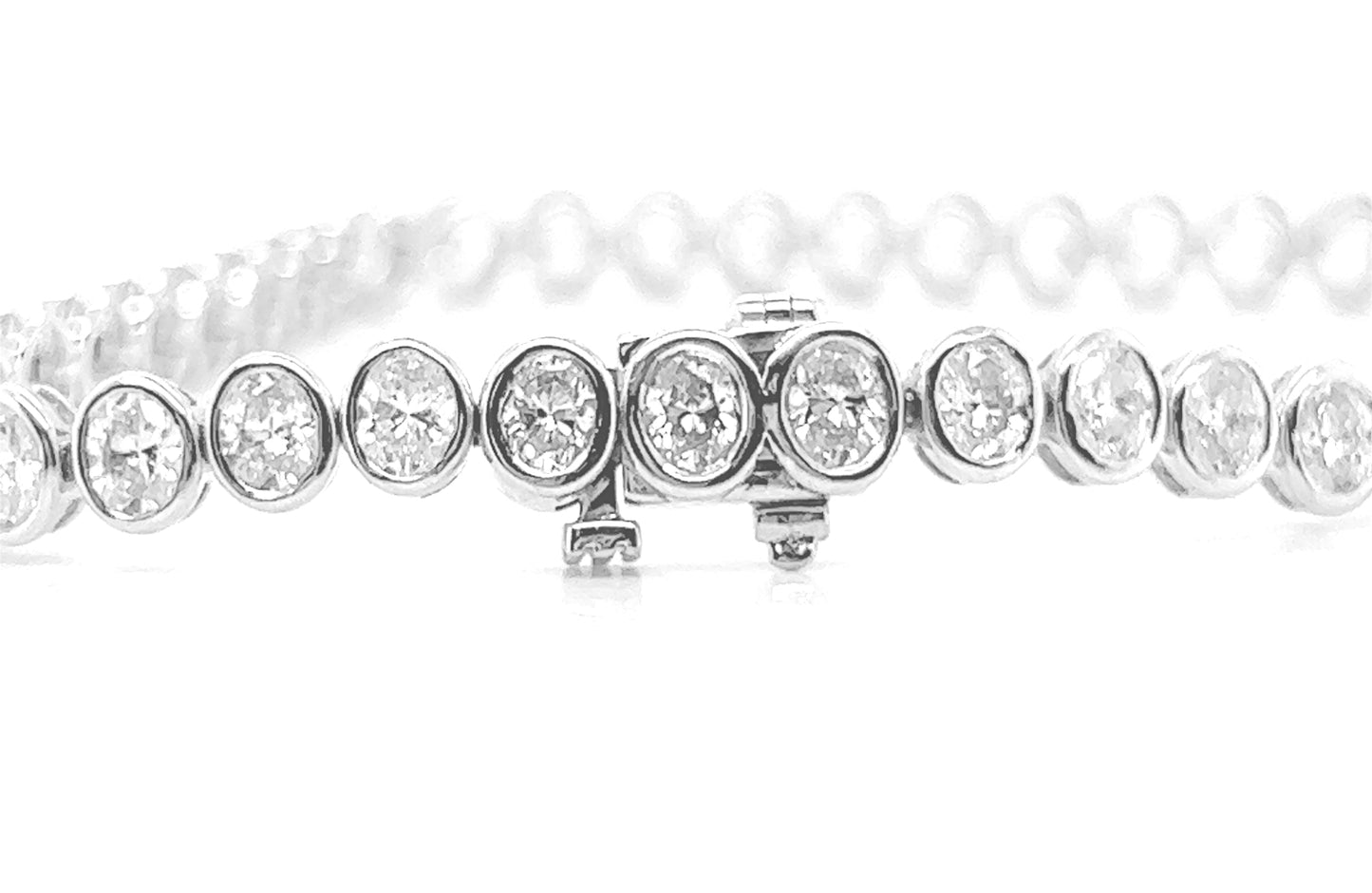 Natural Oval Diamond Bezel Set Tennis Bracelet, in White Gold