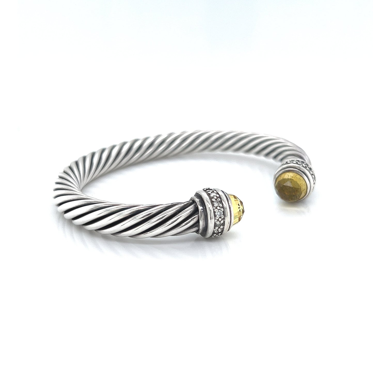 David Yurman Twisted Cable Citrine Diamond Bracelet Sterling Silver