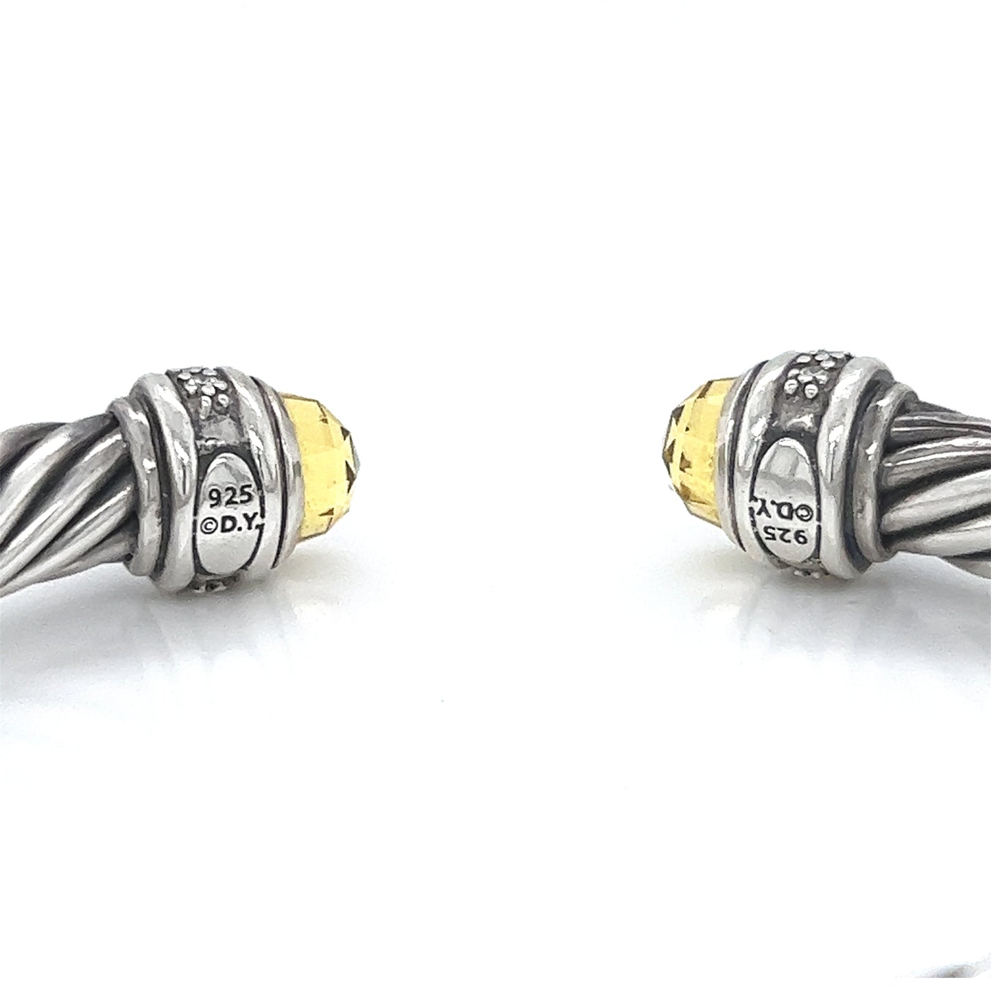 David Yurman Twisted Cable Citrine Diamond Bracelet Sterling Silver