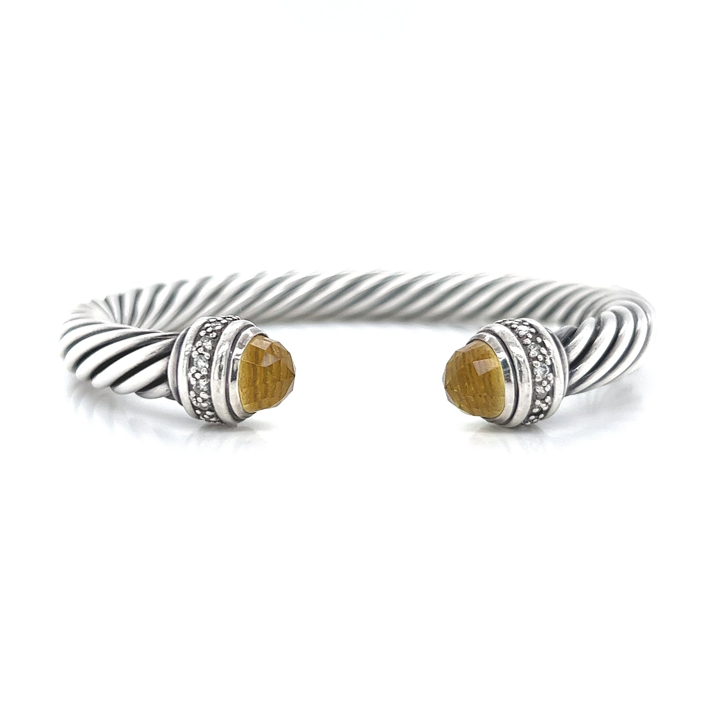 David Yurman Twisted Cable Citrine Diamond Bracelet Sterling Silver