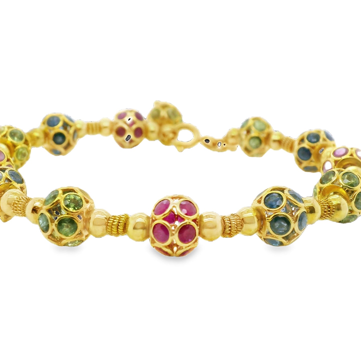 Natural Sapphires & Rubies Art Deco Bracelet, in Yellow Gold