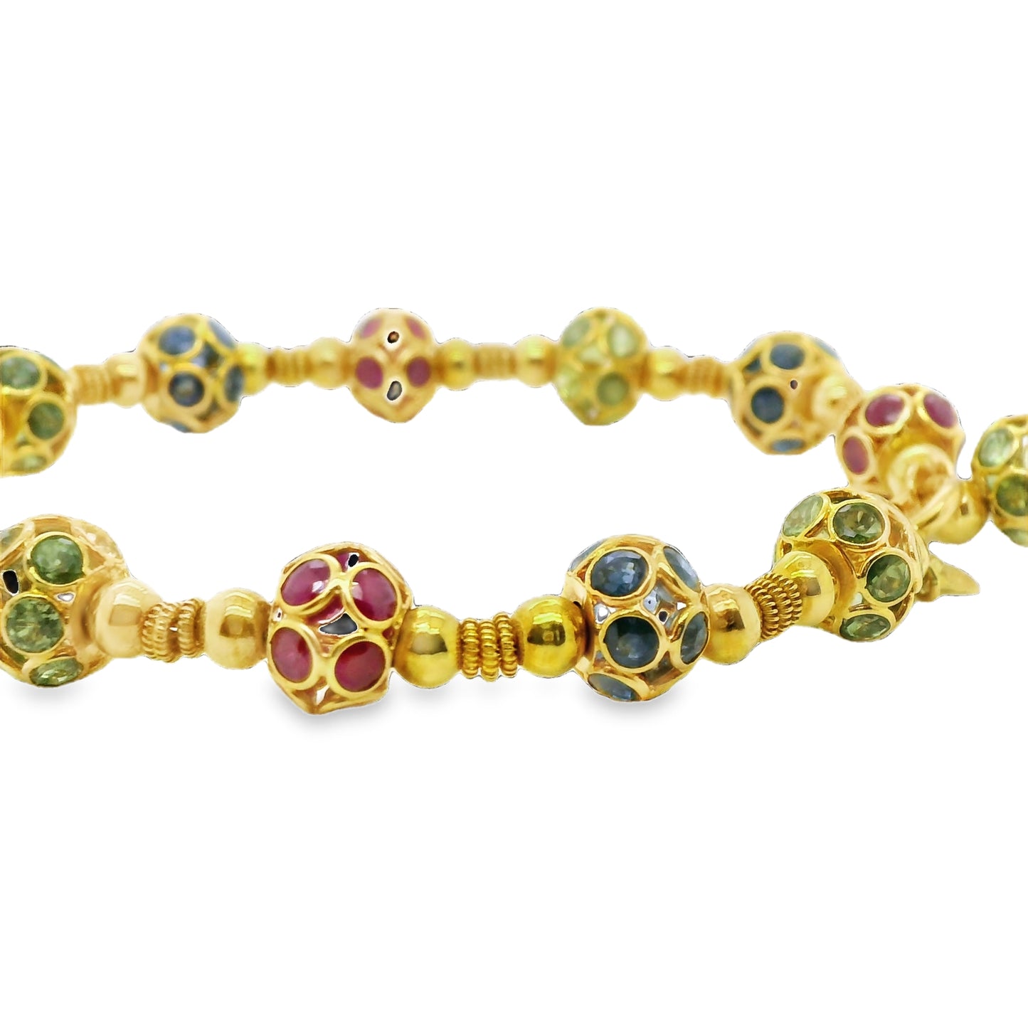 Natural Sapphires & Rubies Art Deco Bracelet, in Yellow Gold