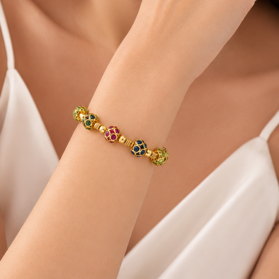 Natural Sapphires & Rubies Art Deco Bracelet, in Yellow Gold model