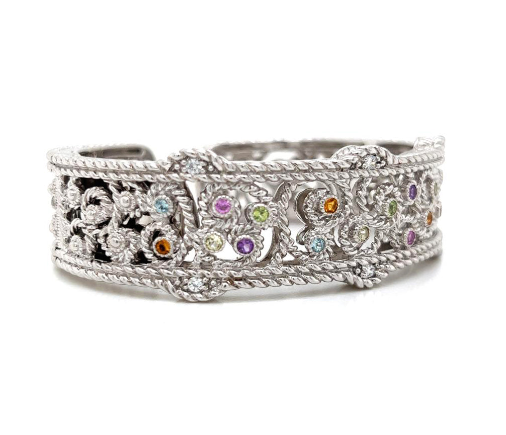 Judith Ripka Multi-Color Cubic Zirconia Silver Bangle