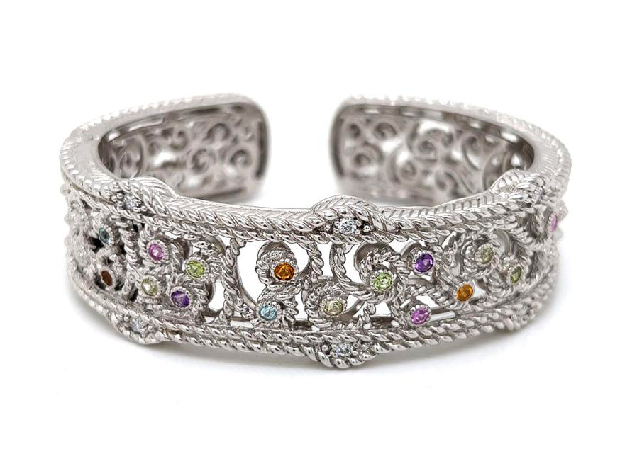 Judith Ripka Multi-Color Cubic Zirconia Silver Bangle
