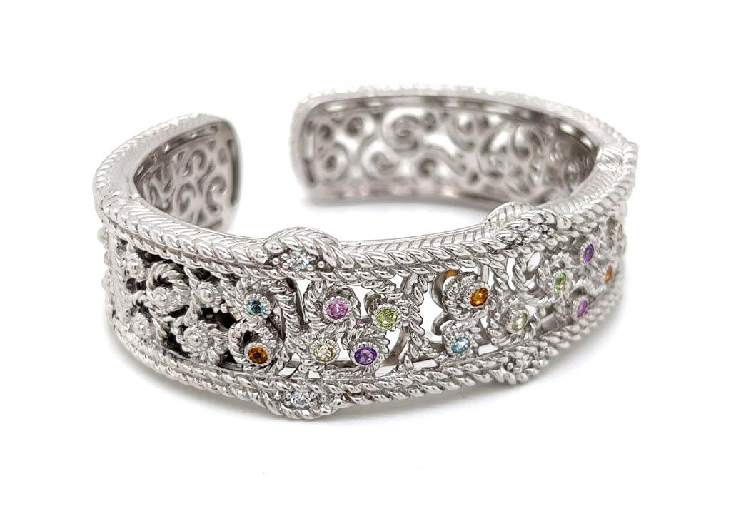 Judith Ripka Multi-Color Cubic Zirconia Silver Bangle