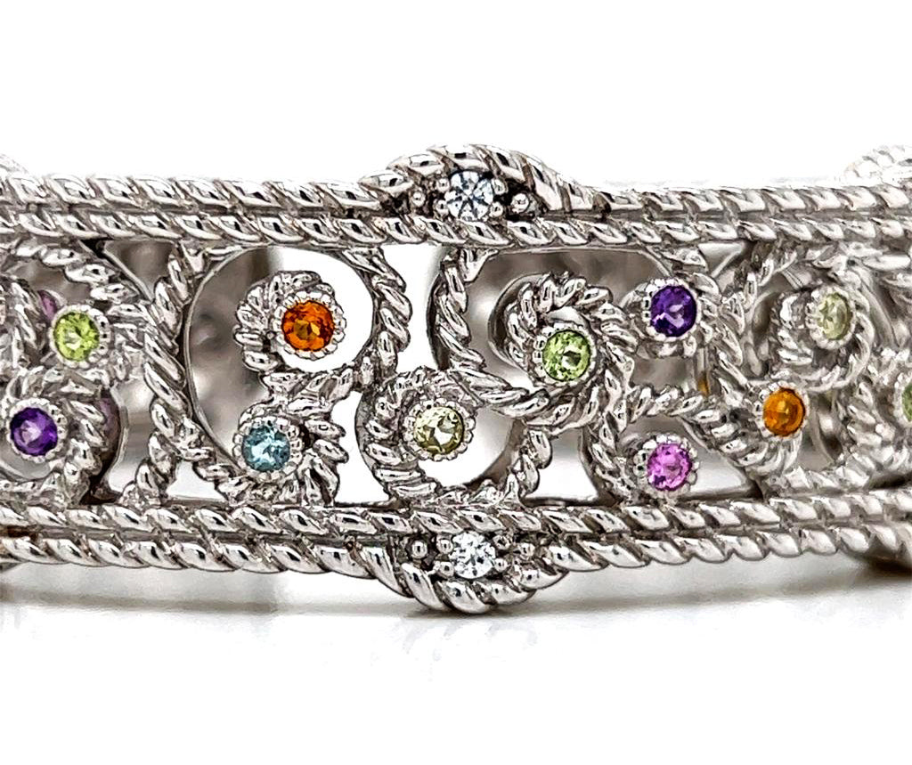 Judith Ripka Multi-Color Cubic Zirconia Silver Bangle