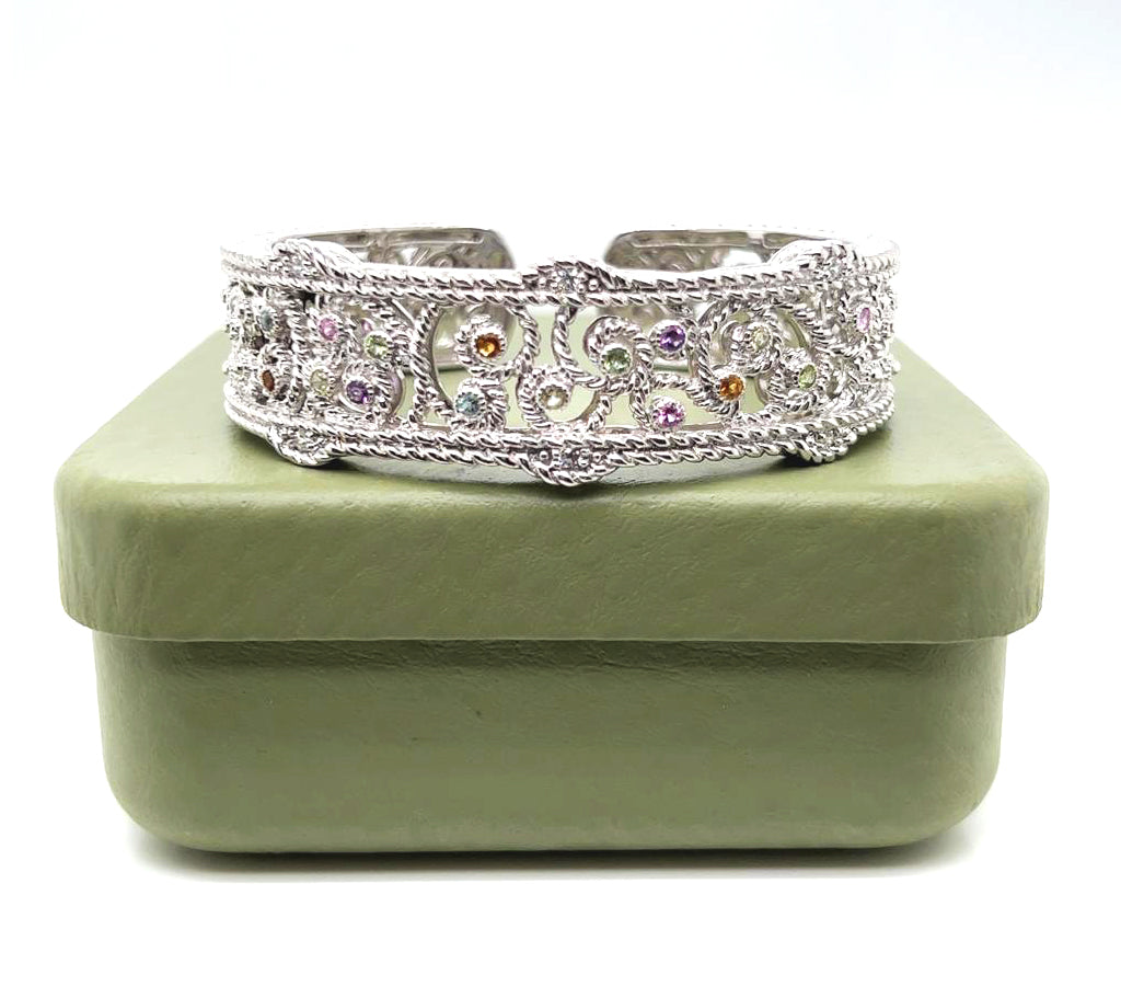 Judith Ripka Multi-Color Cubic Zirconia Silver Bangle