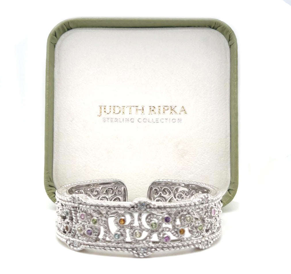 Judith Ripka Multi-Color Cubic Zirconia Silver Bangle