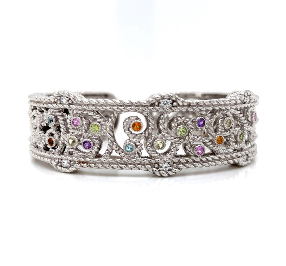 Judith Ripka Multi-Color Cubic Zirconia Silver Bangle