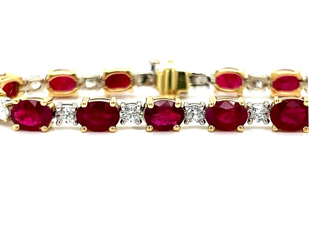 Natural Mined Burma Ruby and Diamond Tennis Bracelet Yellow Gold