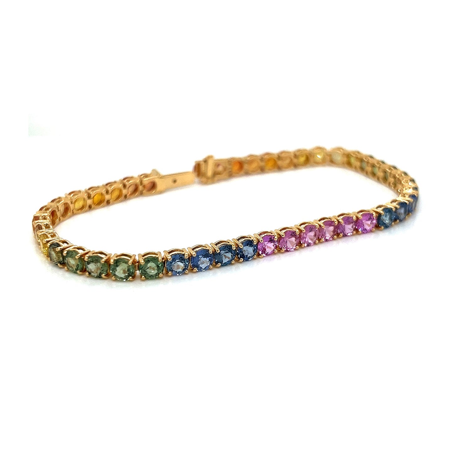 Natural Round Sapphire Multi-Color Rainbow Bracelet, in Yellow Gold
