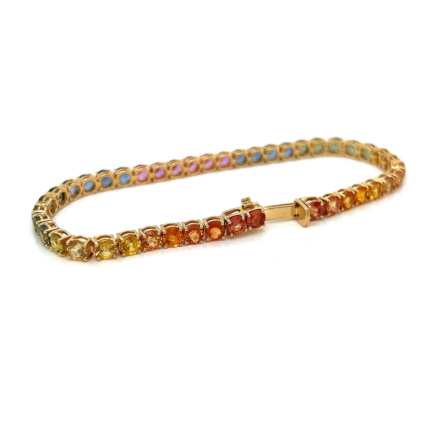 Natural Round Sapphire Multi-Color Rainbow Bracelet, in Yellow Gold
