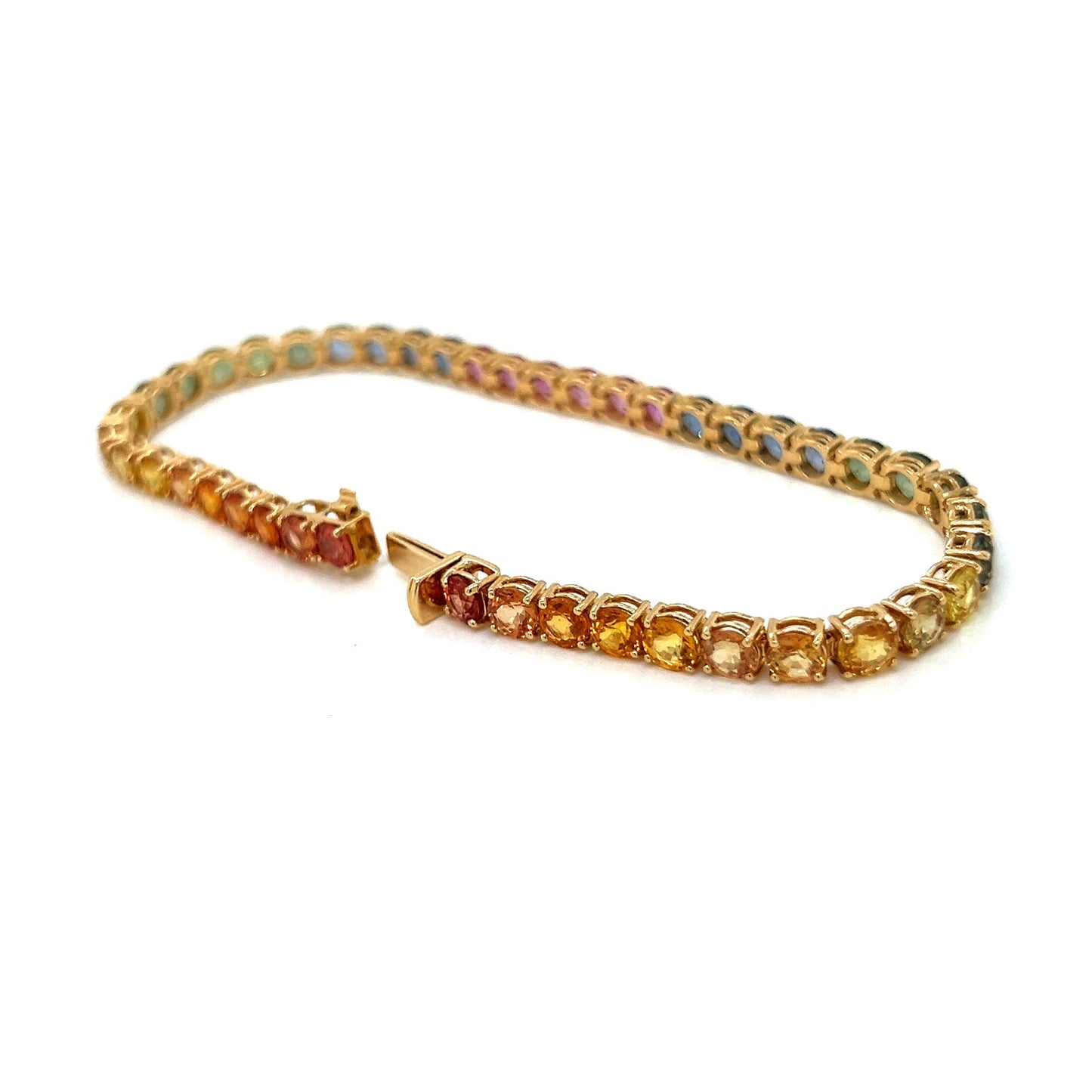Natural Round Sapphire Multi-Color Rainbow Bracelet, in Yellow Gold