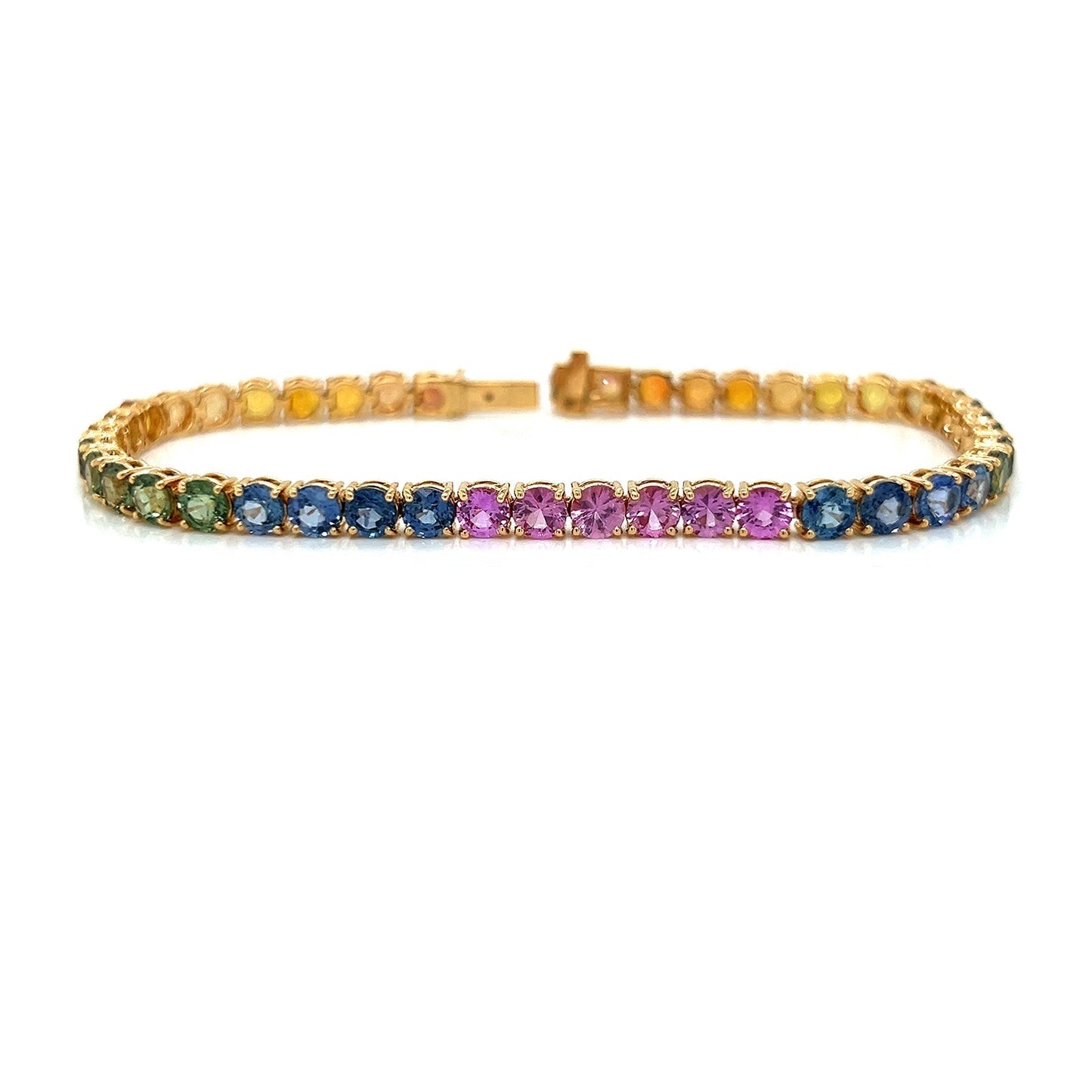Natural Round Sapphire Multi-Color Rainbow Bracelet, in Yellow Gold