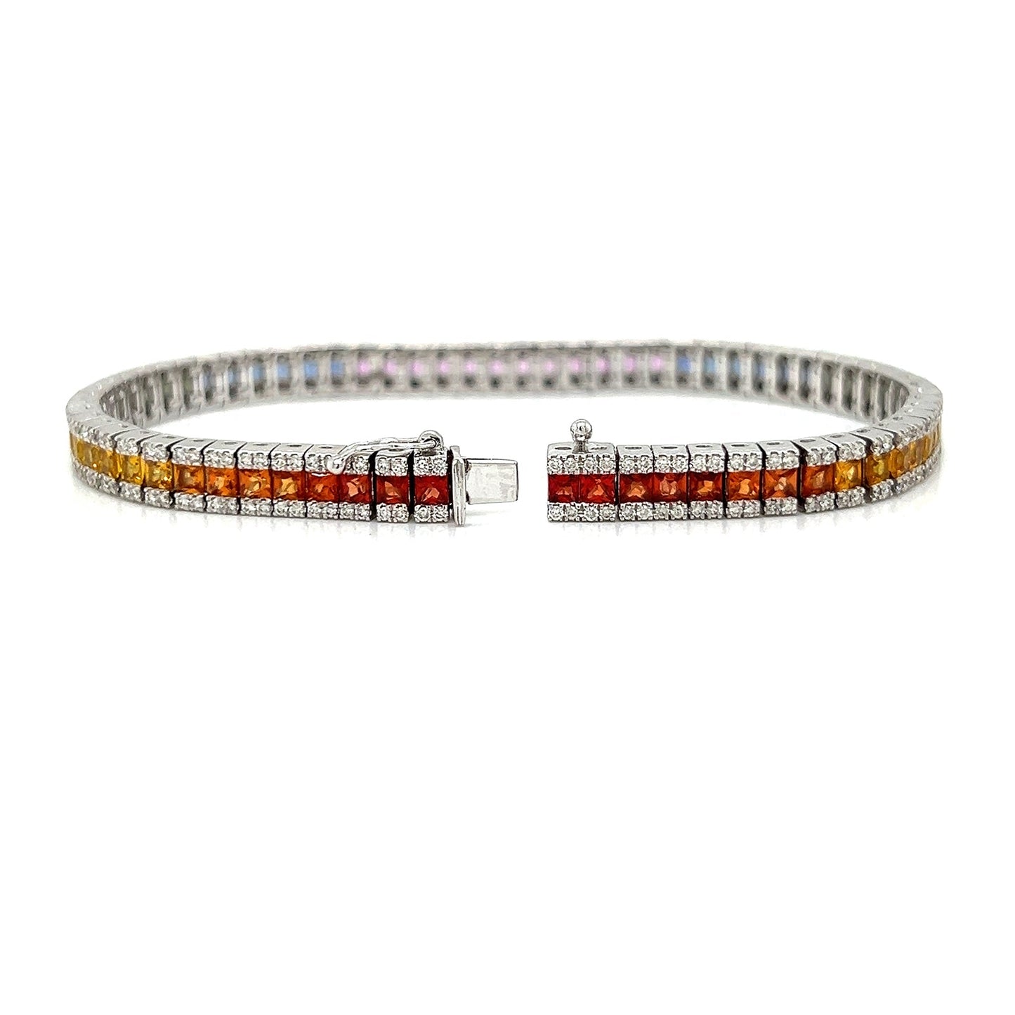 Natural Diamond and Princess Cut Sapphire Bracelet, in White Gold