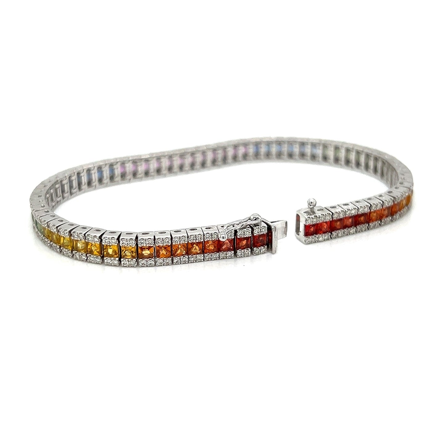 Natural Diamond and Princess Cut Sapphire Bracelet, in White Gold