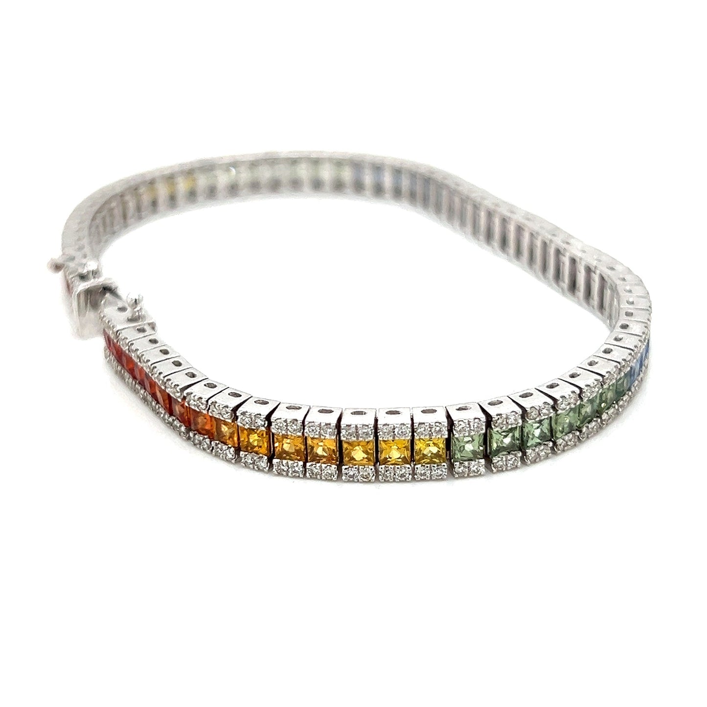 Natural Diamond and Princess Cut Sapphire Bracelet, in White Gold