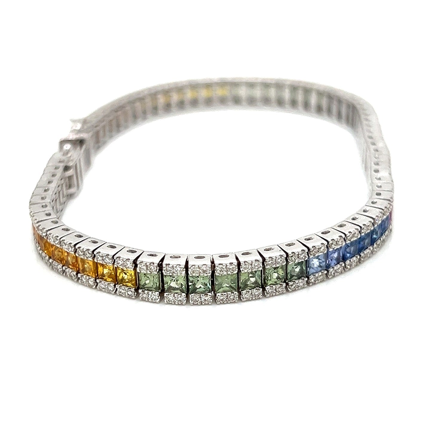 Natural Diamond and Princess Cut Sapphire Bracelet, in White Gold