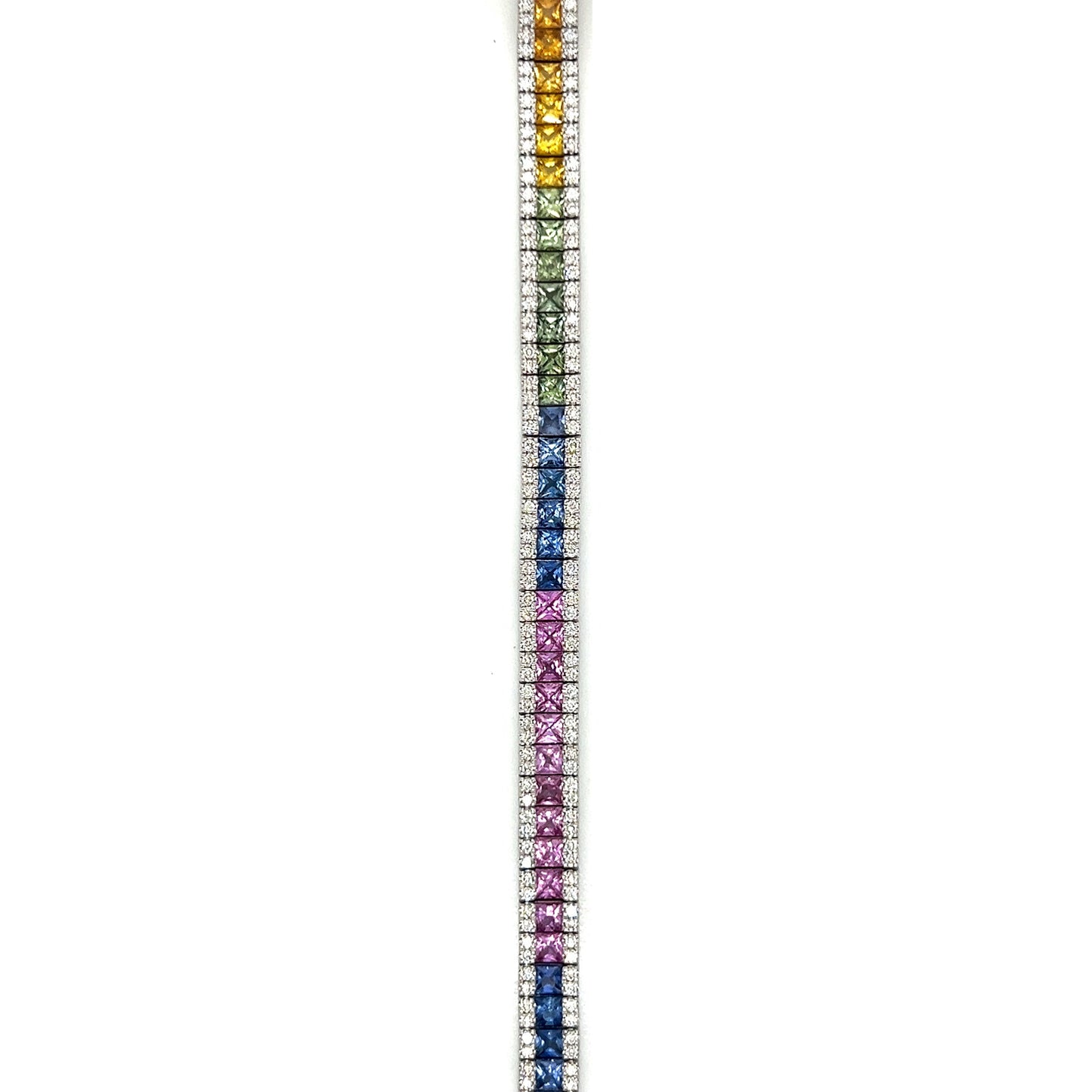 Natural Diamond and Princess Cut Sapphire Bracelet, in White Gold