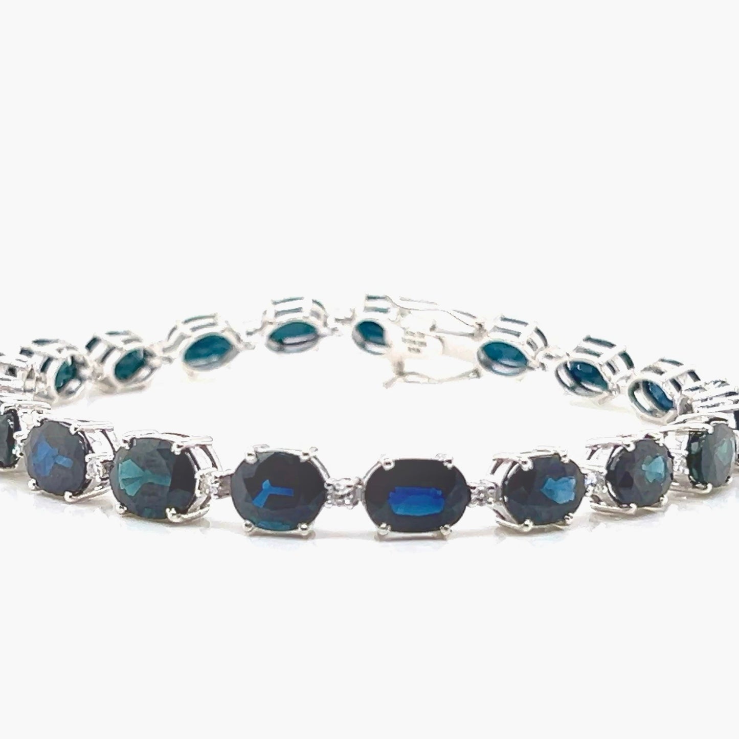 Natural Blue Sapphire and Diamond Tennis Bracelet, in White Gold
