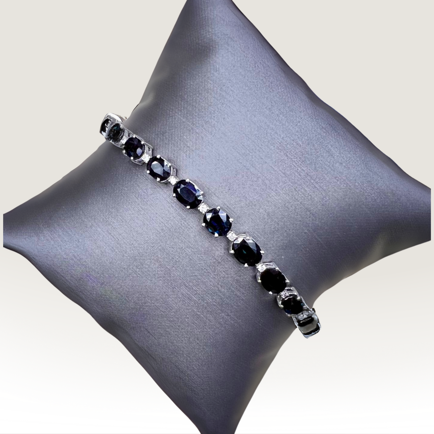 Natural Blue Sapphire and Diamond Tennis Bracelet, in White Gold