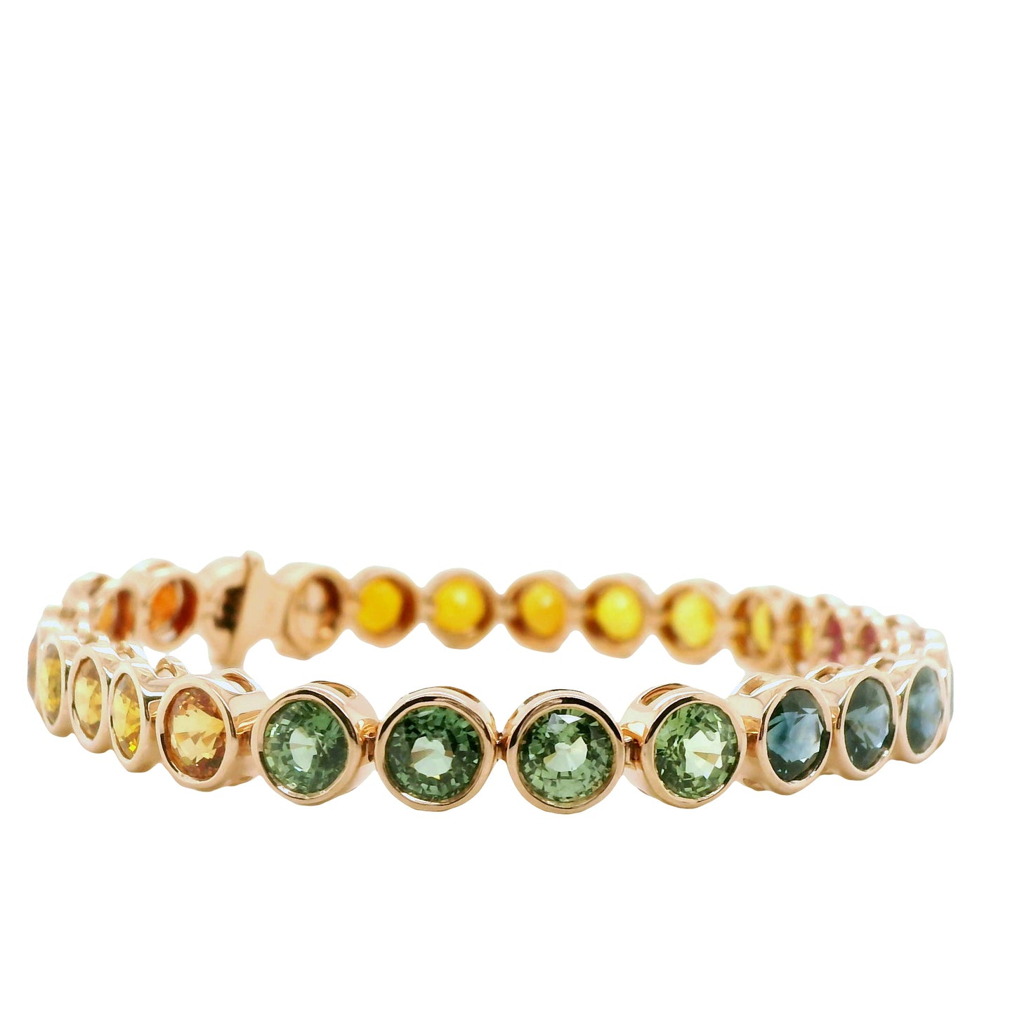 Multi-Colored Rainbow Natural Sapphire Single Line Bezel Bracelet, in Rose Gold