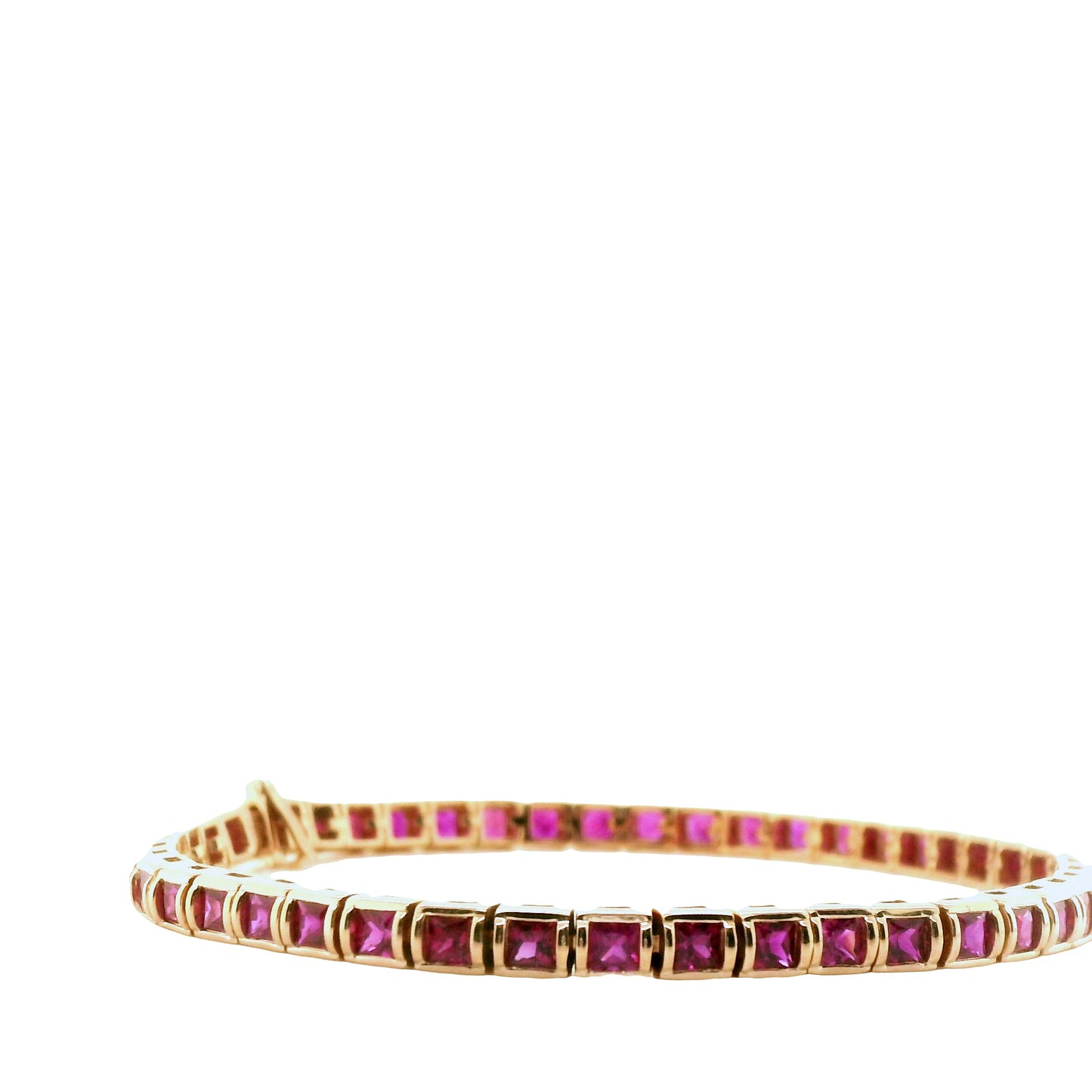 Natural Princess Cut Ruby Single Line Bracelet, in Yellow Gold