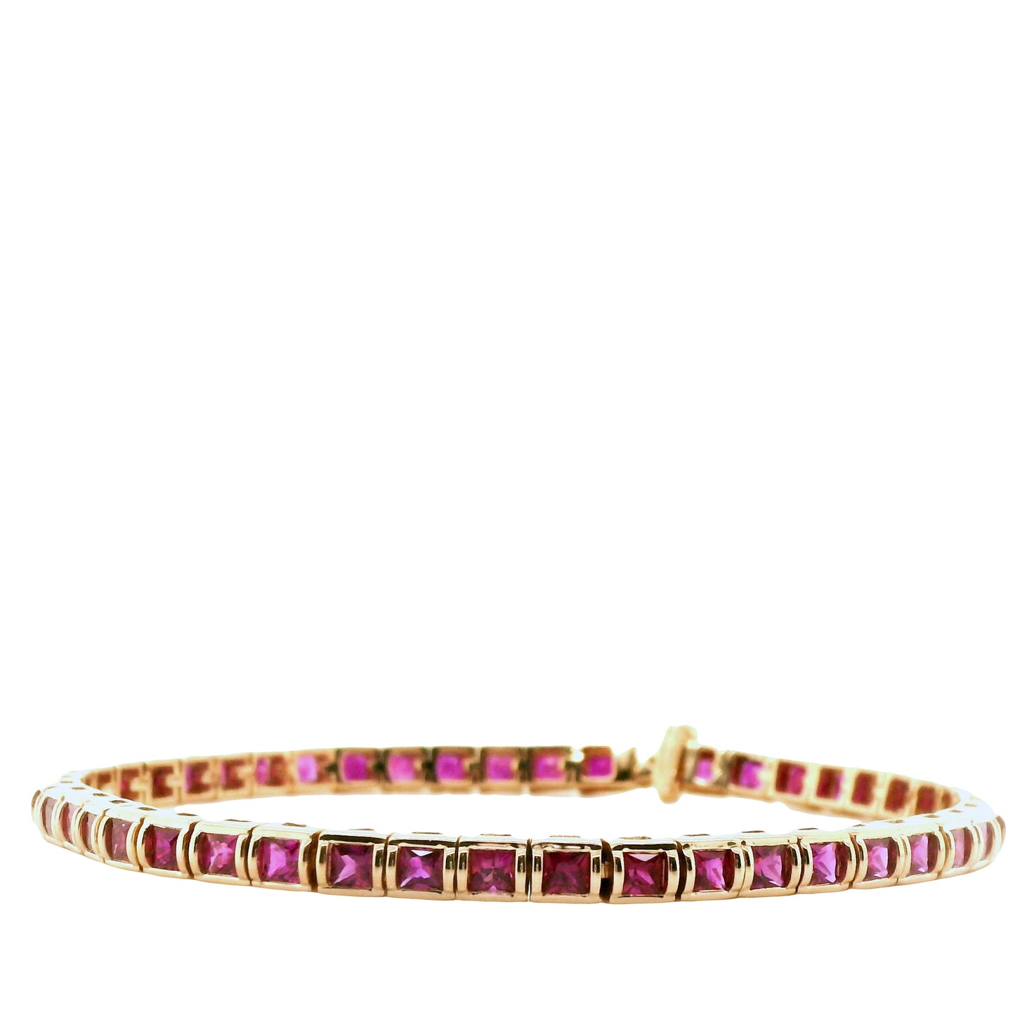 Natural Princess Cut Ruby Single Line Bracelet, in Yellow Gold