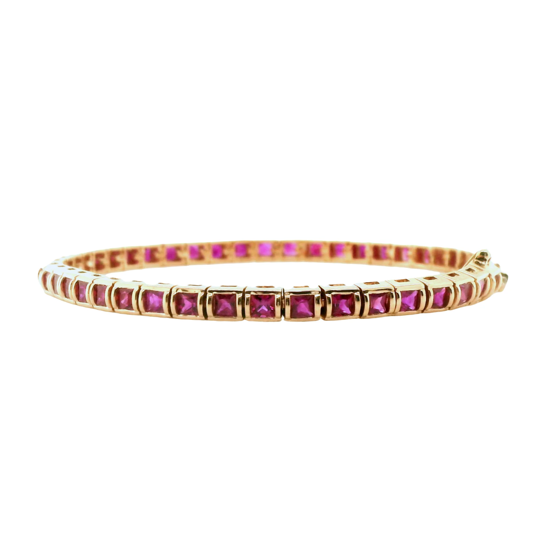 Natural Princess Cut Ruby Single Line Bracelet, in Yellow Gold