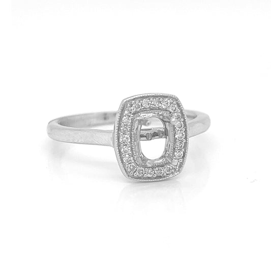 Semi-Mount Fits 5.5 x 4 mm with Natural Diamond Halo Ring, in White Gold