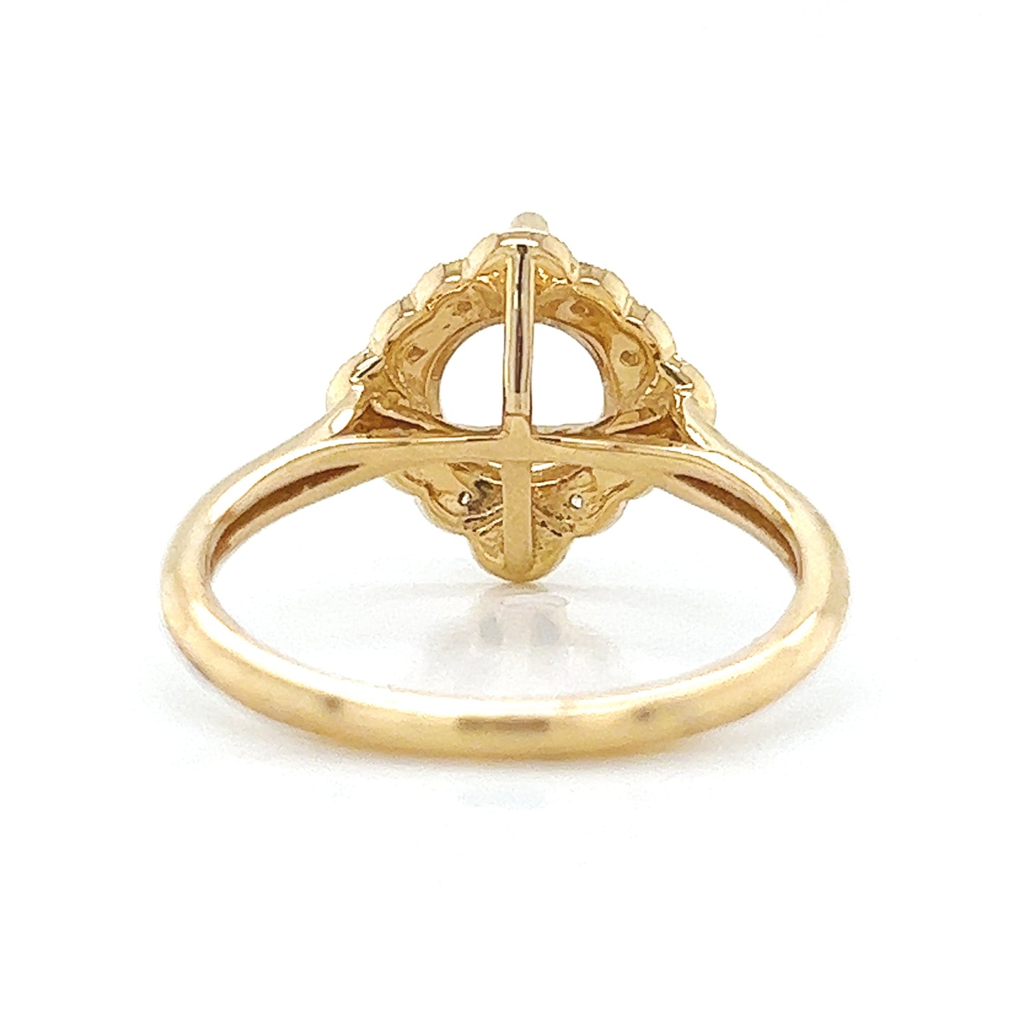 Semi-Mount with Natural Round Diamond Halo Art Deco Cocktail Ring, in Yellow Gold