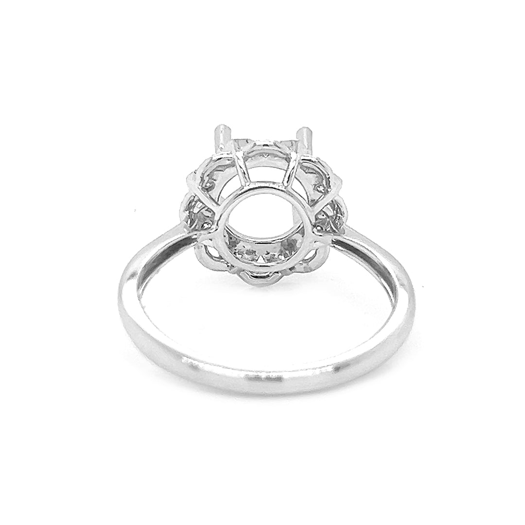Semi-Mount Fits 7.5 mm with Natural Round Diamond Art Deco Halo Ring, in White Gold