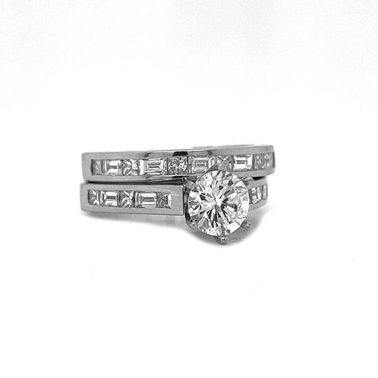 Natural Princess and Baguette Semi-Mount Bridal Band Ring in Platinum