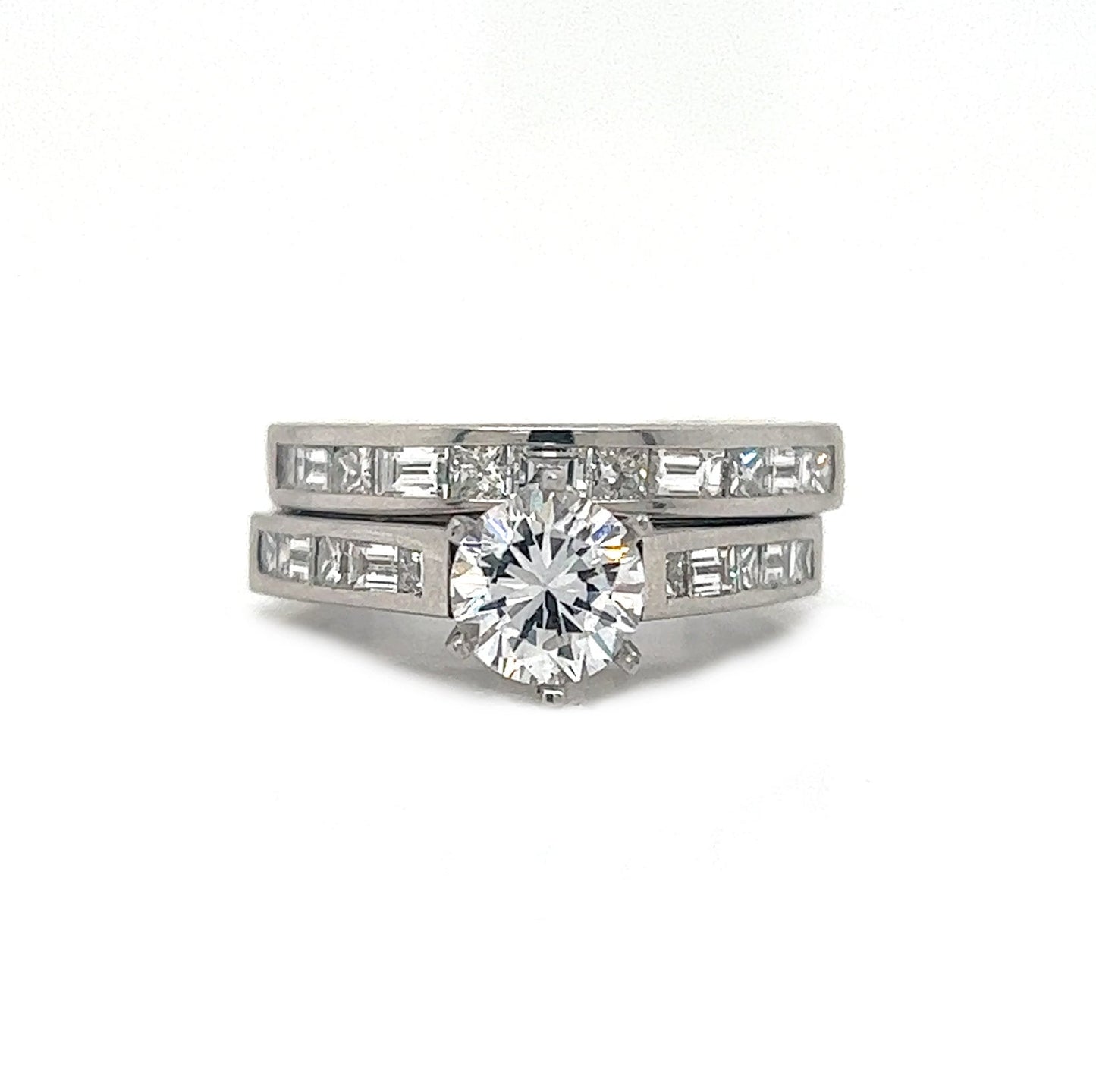 Natural Princess and Baguette Semi-Mount Bridal Band Ring in Platinum