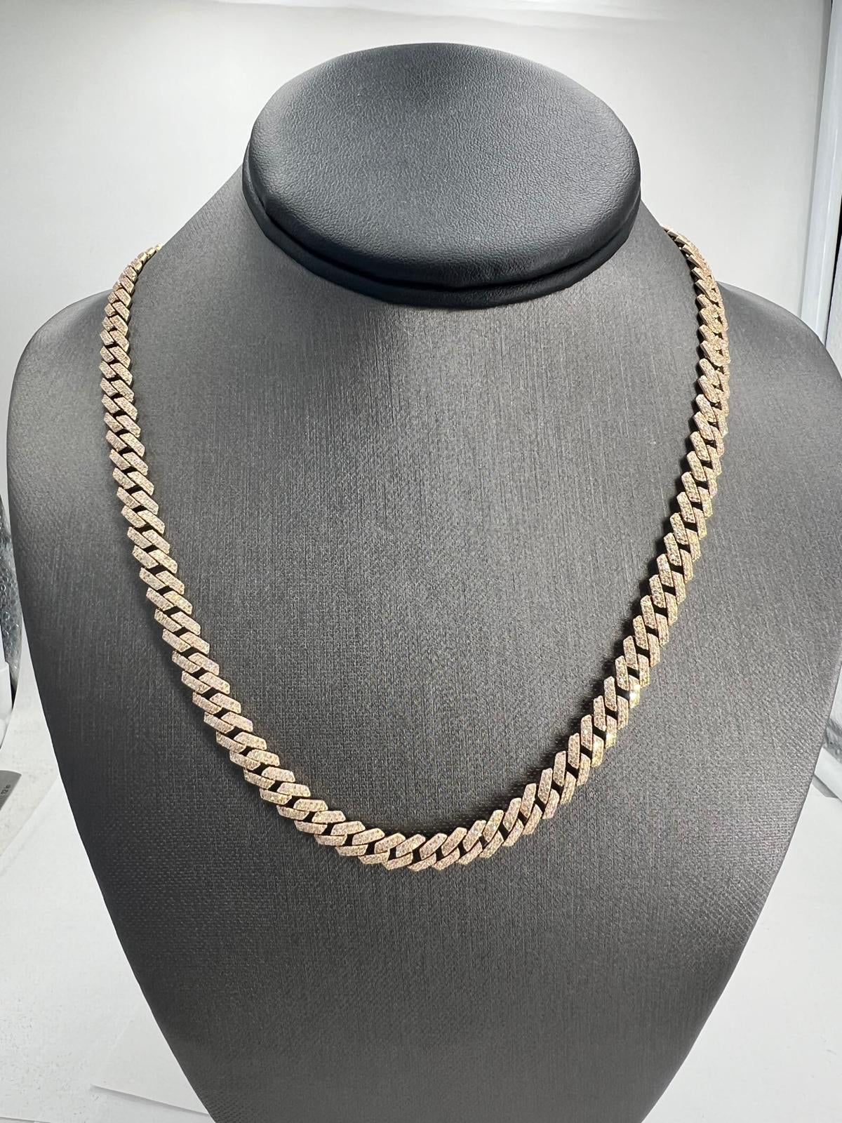 Natural Mined Diamond Cuban Link Necklace Yellow Gold